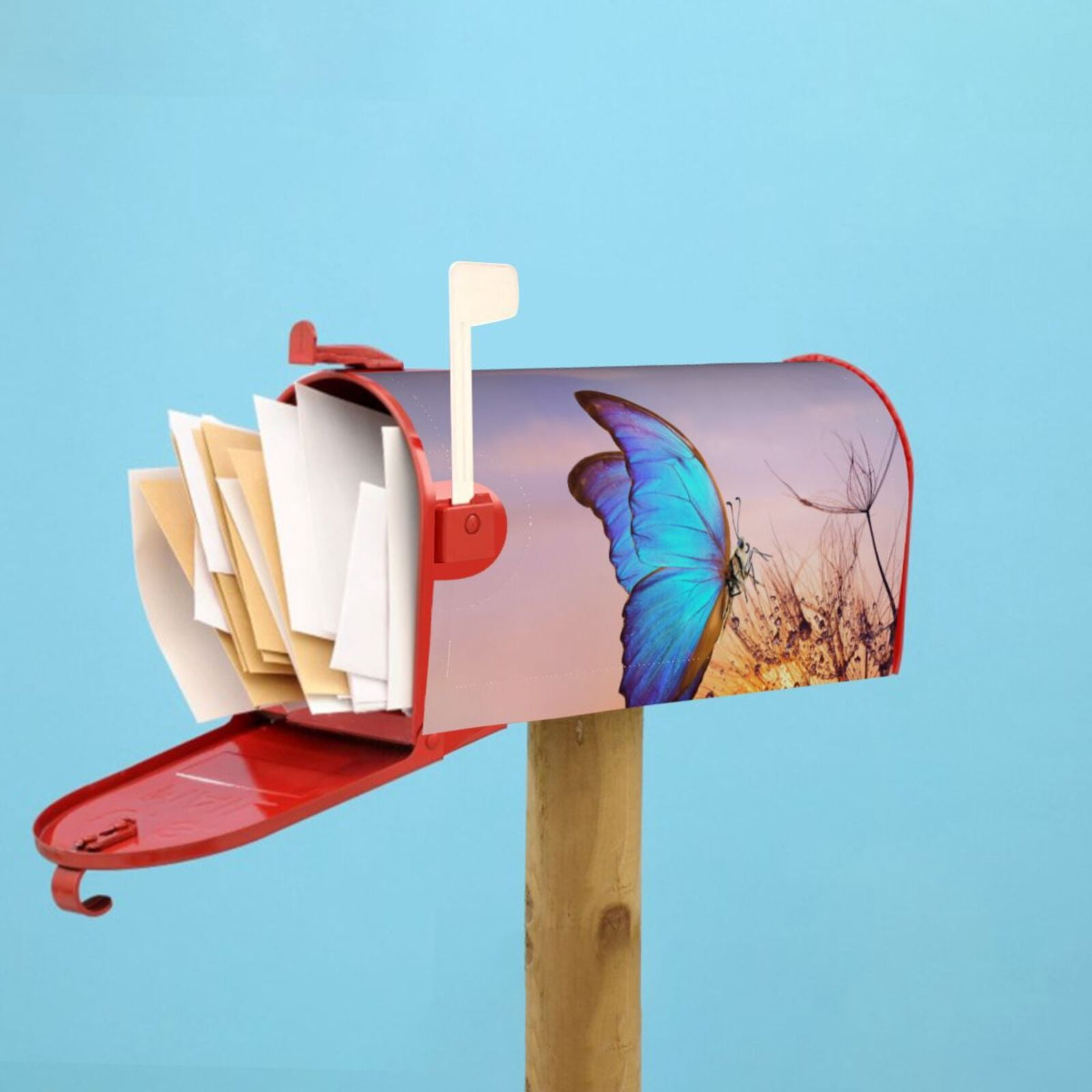 Logiee Morpho butterfly and dandelion Print Post Letter Box Wrap Decor, Mailbox Cover Suitable for Standard Mailbox and Large Size Mailbox,Outdoor Yard Decoration-21x18 in
