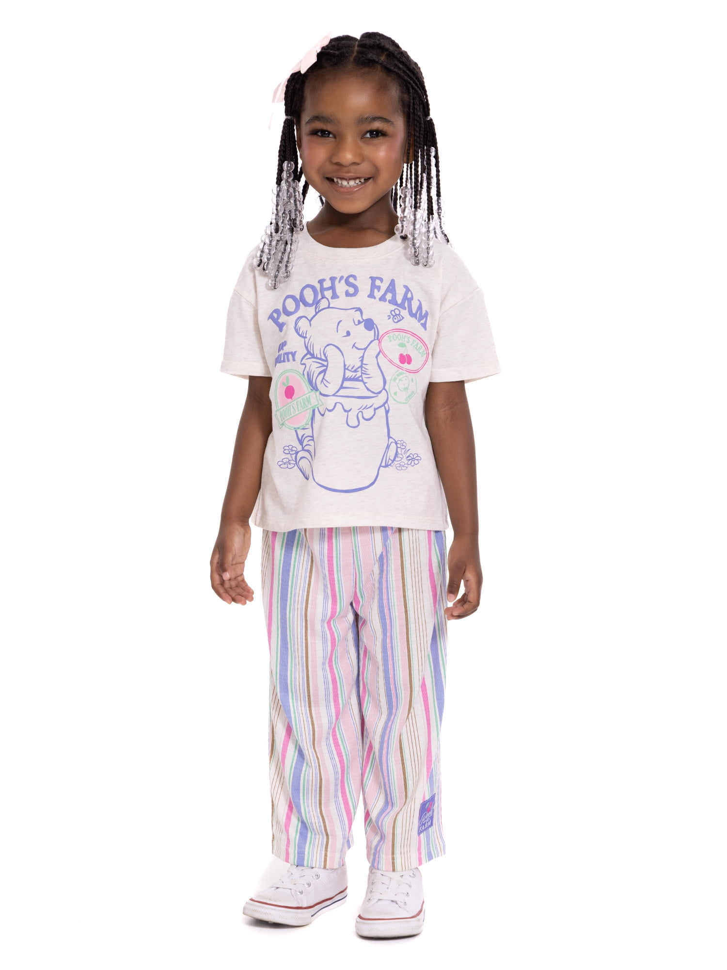 Winnie the Pooh Toddler Girls Graphic T-Shirt and Striped Pants Set, 2-Piece, Sizes 12M-5T