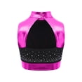 thumbnail image 4 of Hansber Kids Girls Turtleneck Glossy Metallic Color Block Ballet Dance Crop Tank Top Workout Yoga Gymnastic Shirts Hot Pink 6, 4 of 6