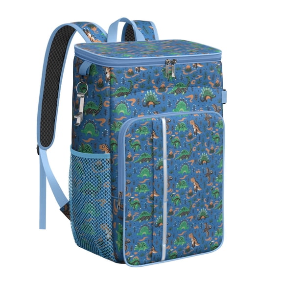 Travel Cooler Bag - Blue Cartoon Dinosaurs Landscape Pattern Camping Beer Cooler Backpack with Bottle Opener- Waterproof Insulated Picnic Backpacks - Cooler Bag for Beach