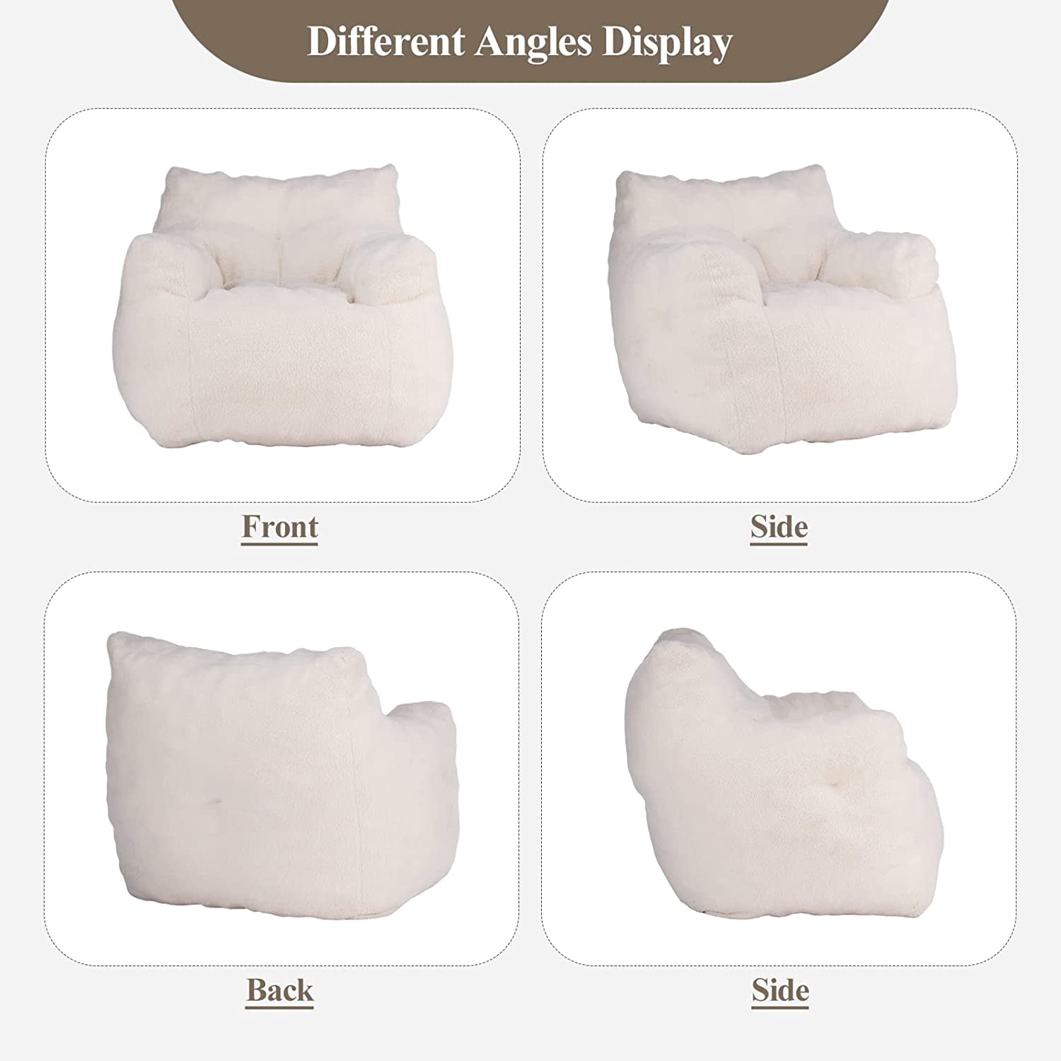 Sumdeal Soft Tufted Foam Bean Bag Chair For Adults, Fluffy Lazy Sofa Teddy Fabric Bean Bags Comfy Couch, Stuffed Bean Bag Sofa Reading Chair Lounge Chair for Bedroom, Living Room, Apartment, Ivory