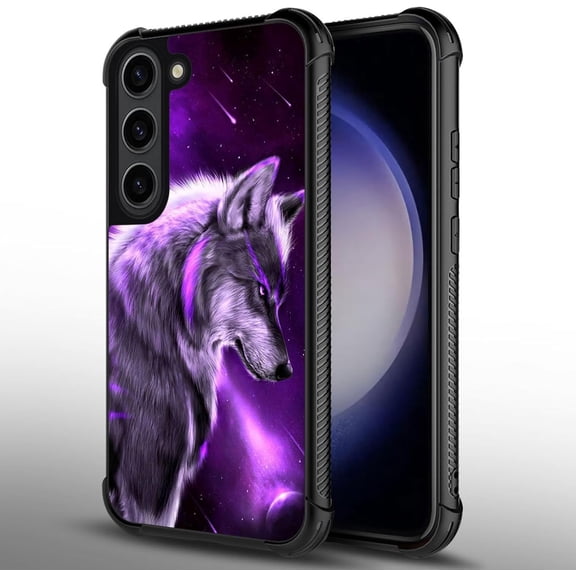 Case Compatible with Samsung Galaxy S23, Purple Fantasy Starlight Wolf Back Soft Silicone Acrylic TPU Design Shock Fall Prevention Protective Case for Samsung Galaxy S23