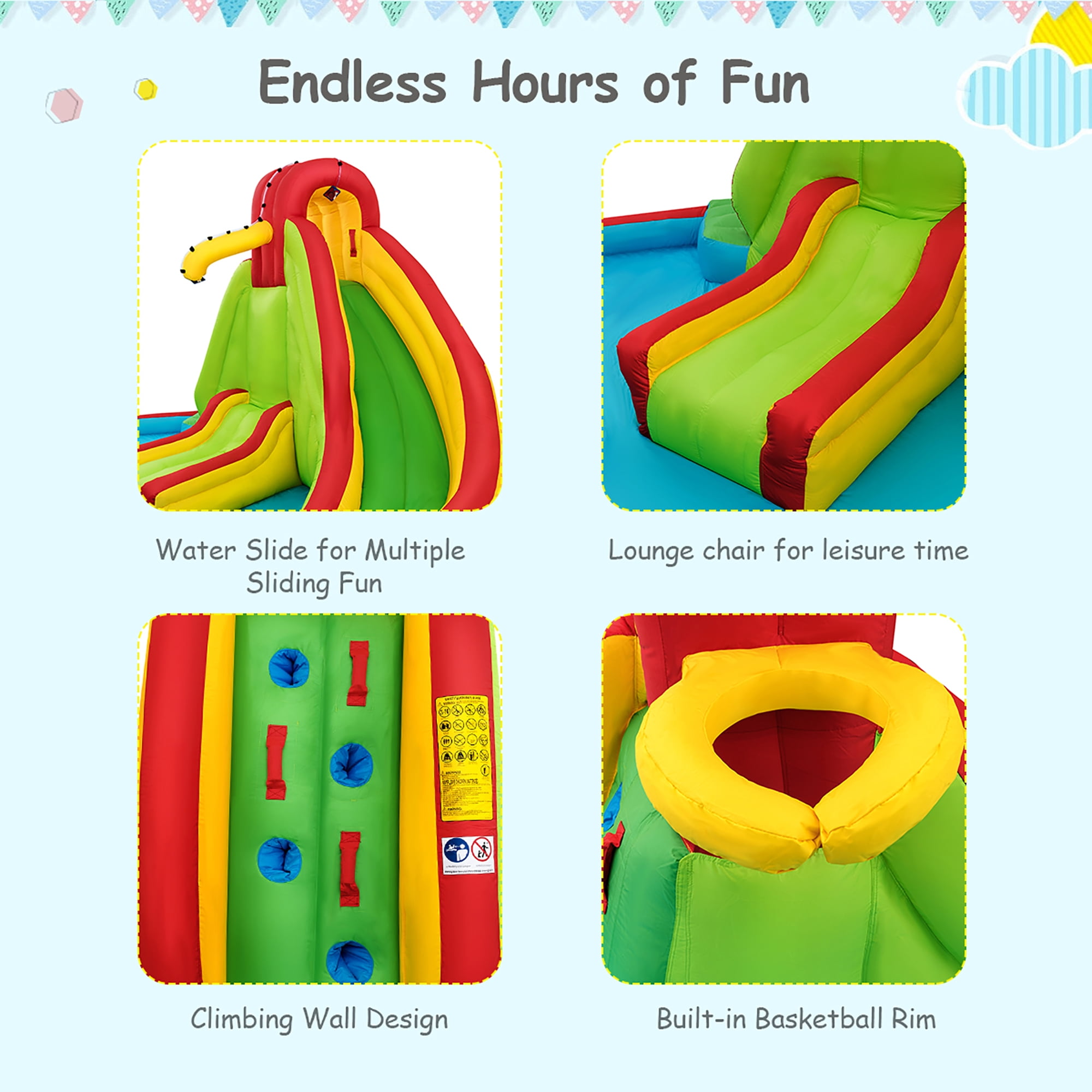 Costway Kids Inflatable Water Slide Bounce Park Splash Pool with Water Cannon & 550W Blower