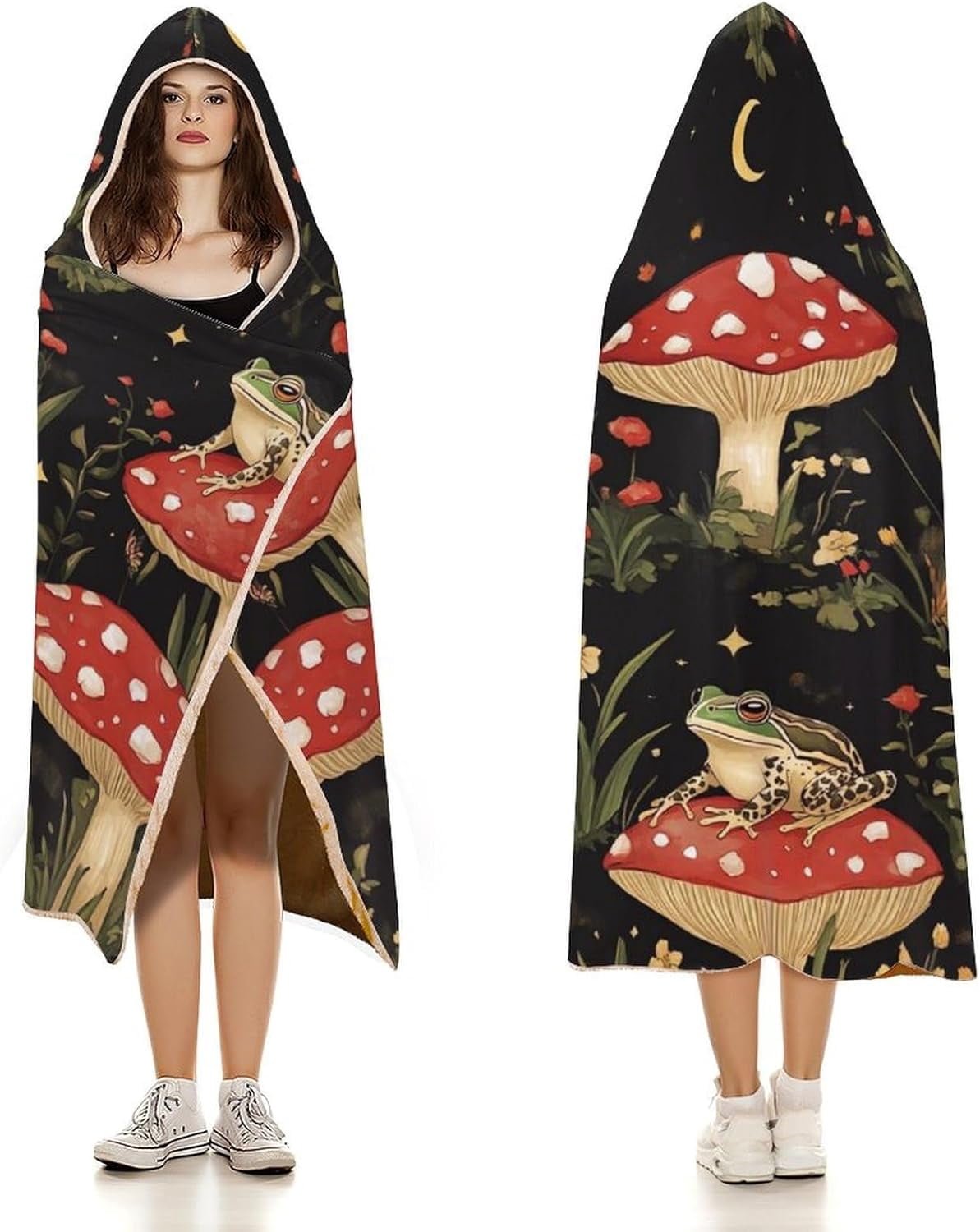 Toad Frog Butterfly Mushroom Floral Hooded Blanket Fashion Hoodie Cloak Cape Wearable Throw Blankets Gift