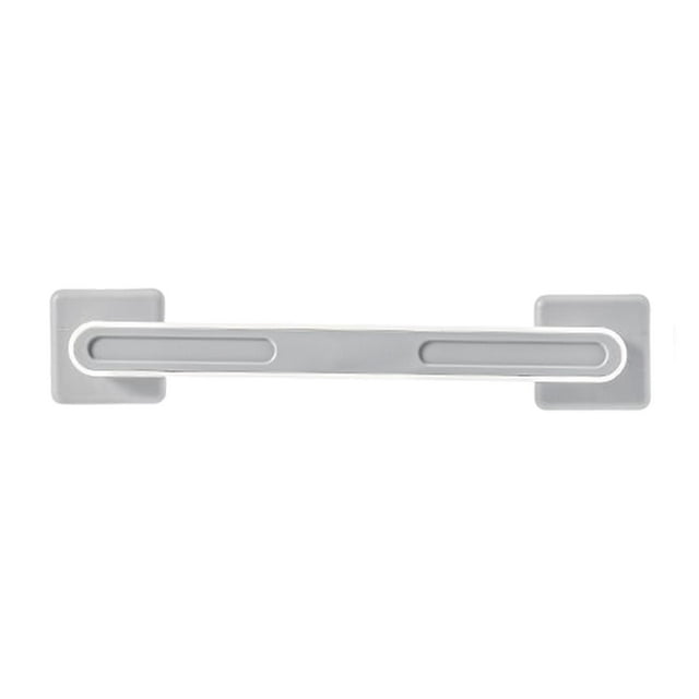barra de toalla montada en la pared ganchos para toallas soporte para toallas de mano de accesorios de baño estante de almacenamiento de papel gris macarena soporte de baño Barra de toalla gris Macarena, vista frontal centrada de una barra horizontal con extremos cuadrados y ranuras longitudinales, acabado gris uniforme, montaje adhesivo sin taladro según especificación, medida aprox. 33.5 cm; adecuada como organizador de toallas de mano y para colgar paños en baño o cocina.