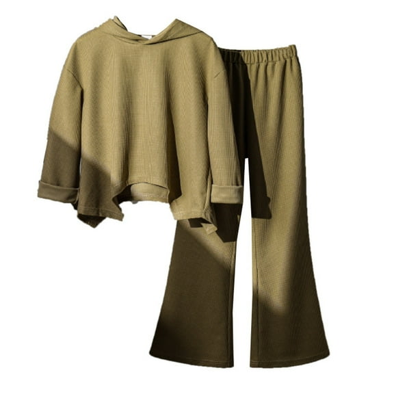 Mercatoo Girls Children Outfit Autumn Solid Color Hooded Long Sleeved Hoodie Sweatshirt Pants Clothes Set for Teen Girls