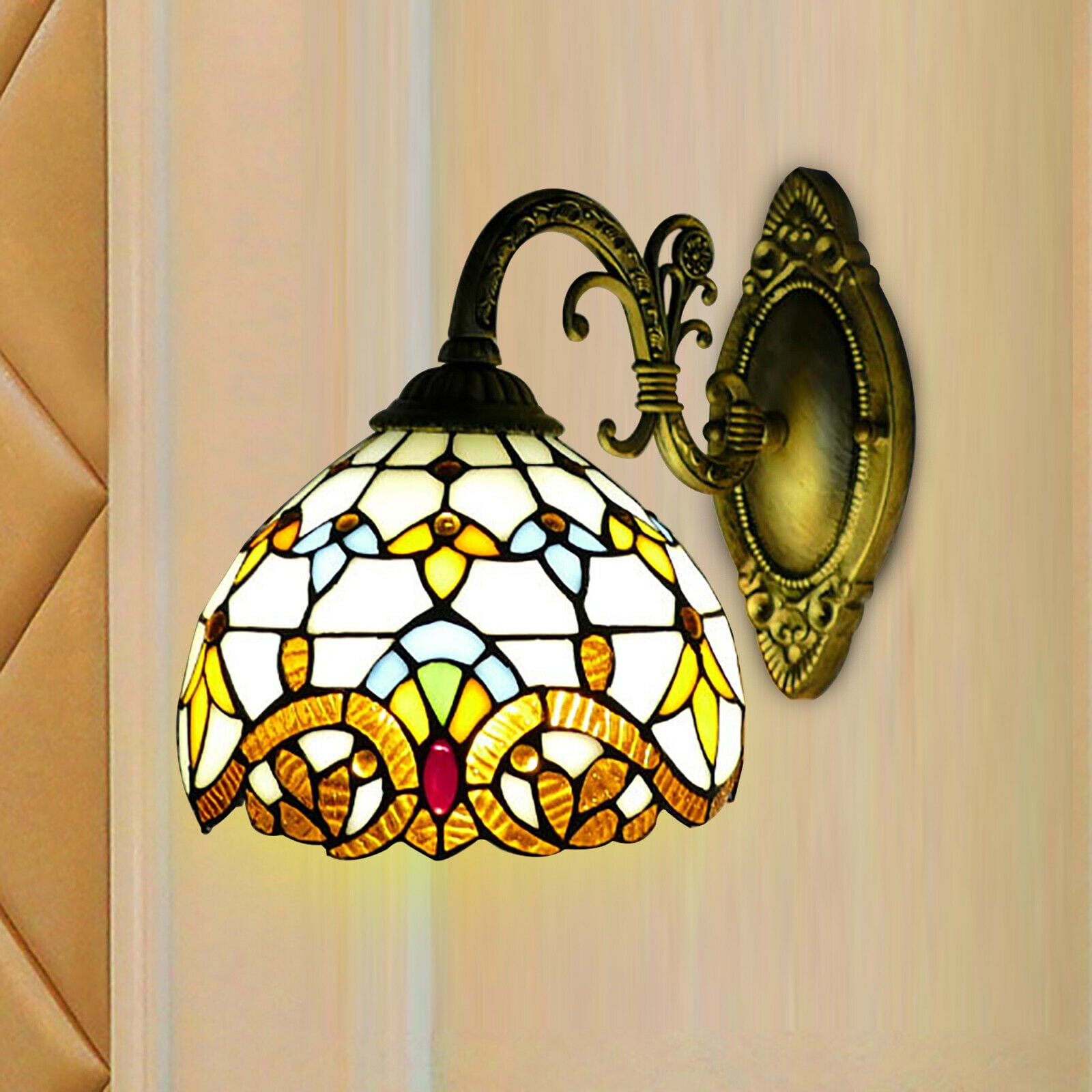 Victorian Wall Sconce Dragonfly Stained Glass Lighting Fixture Wall Mount Lamp 