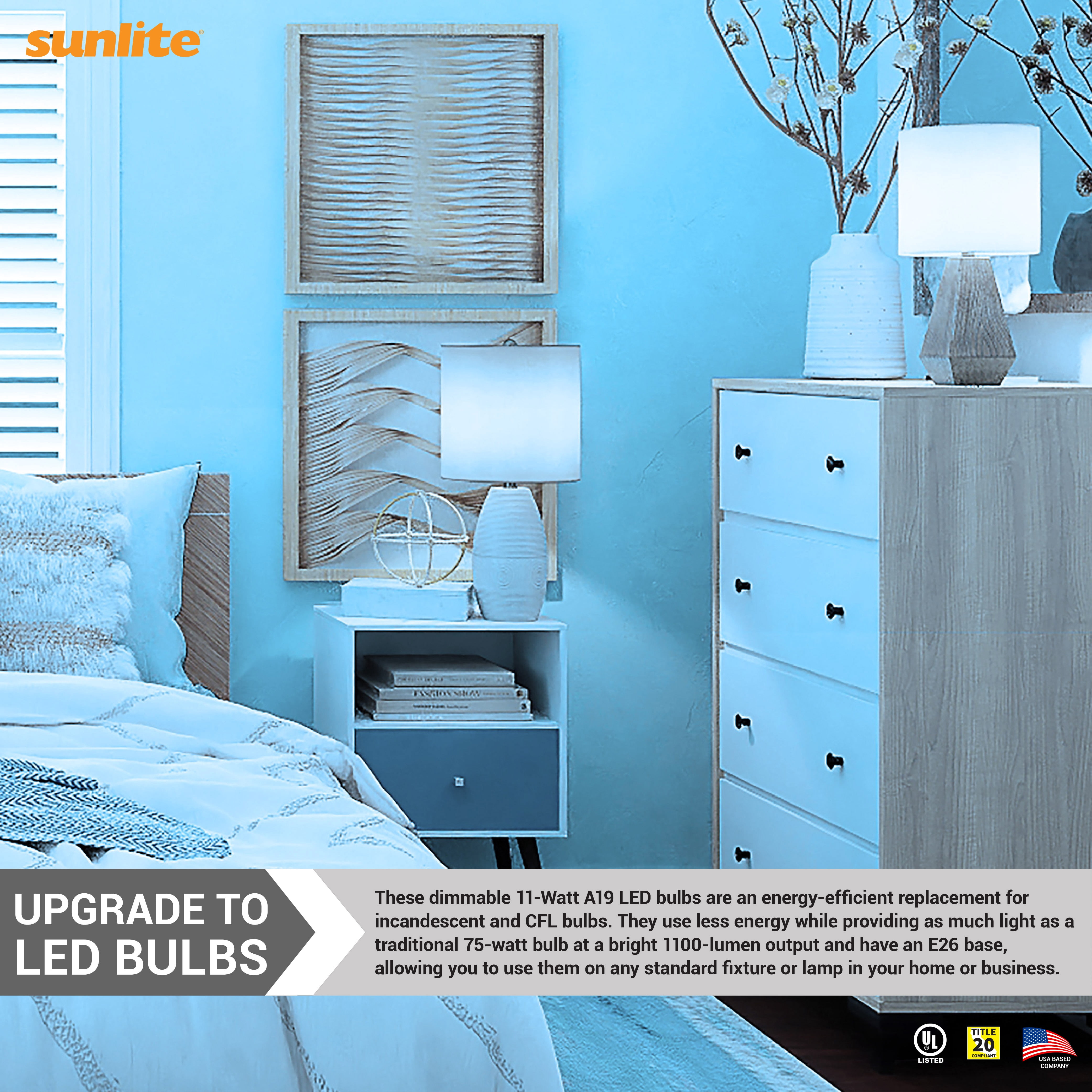 Sunshine Lighting B3166934 Sunlite LED A19 Light Bulb - E26 Base - 11W - 1100 Lumens - 6500K - Daylight - Pack of 6