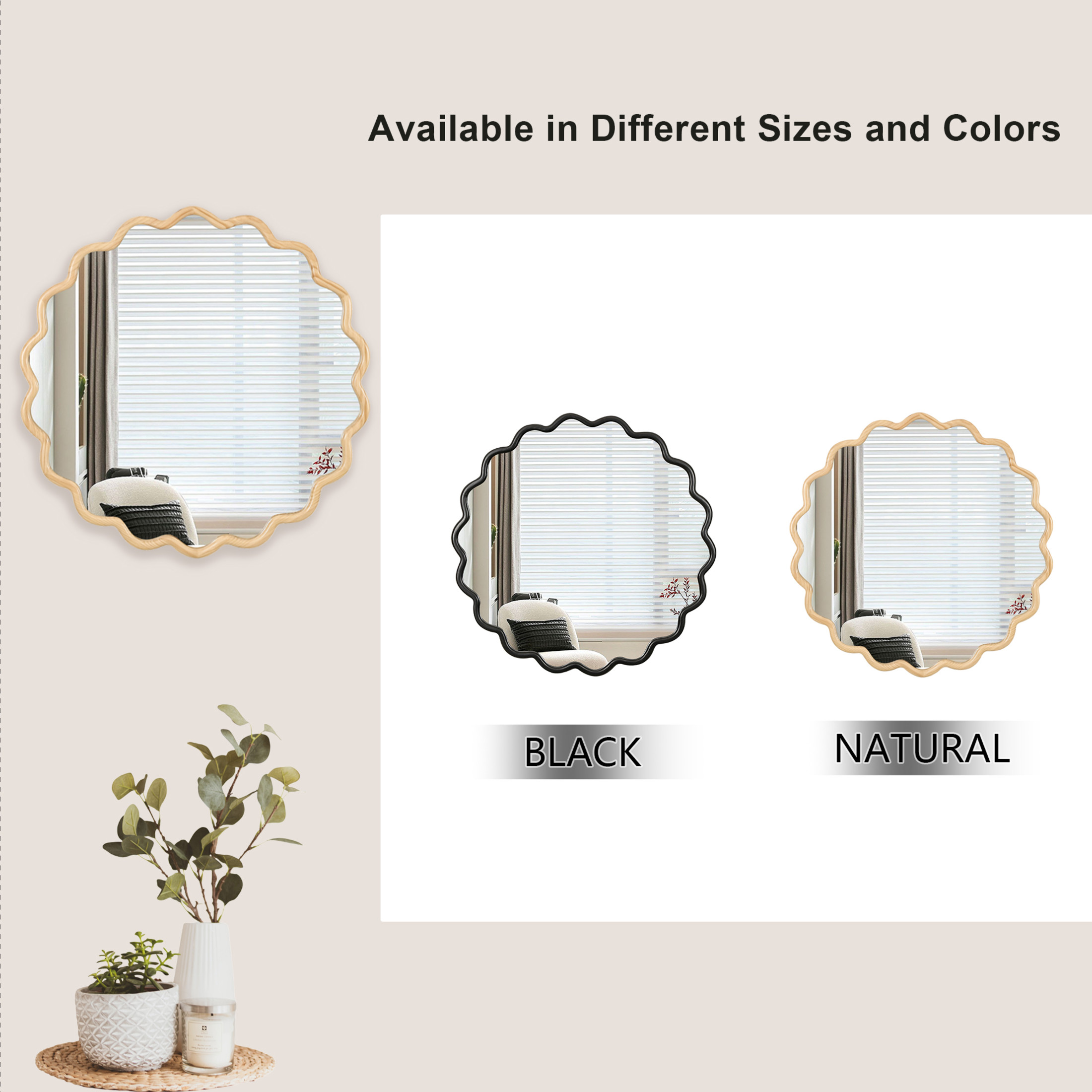 Noble House Wavy Solid Wood Vanity Mirror, Modern Wall Decor for Bathroom, Bedroom, or Entryway, Natural Wood