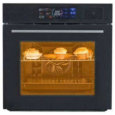 BENESKY 24" Electric Single Wall Oven - 3000W, 2.5Cu.ft, 8 Cooking Functions, Air Frying, 3D Surround Heating, Touch Control with Color LED Screen, Timer, 70L Capacity