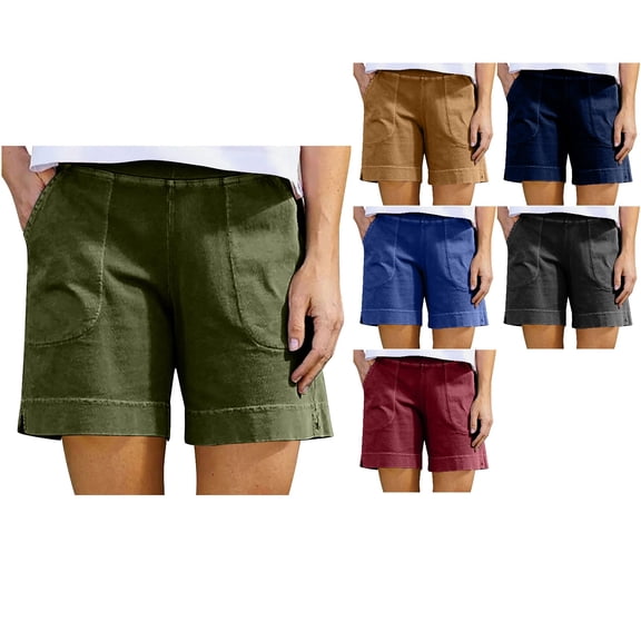 Antinious Women Solid Pocket Casual Breathable Soft Versatile Daily Shorts