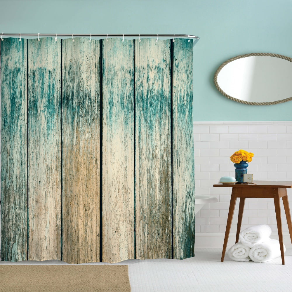 72 x 72 inches Shower Curtain Teal Wooden Gate Wood Board Water Soap