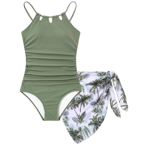 Traje de baño de una pieza para niña Cuddomper talla 13-14 verde tropical