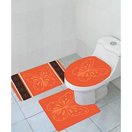 Empire Home Thick 3 Piece Butterfly High Pile Bathroom Set With Bath Mat Rug And Toilet Seat Cover -
