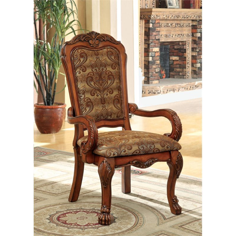 Bowery Hill Dining Arm Chair In Oak, Oak Upholstered Dining Room Chairs With Arms