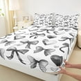 thumbnail image 4 of Manfei Kawaii Ribbon Bed Sheets Set Queen Size, Grey Love Heart Bed Sheets Queen, Cartoon Bowknot Bedding Queen Size, Super Cozy Room Decoration, 4pcs, 4 of 7