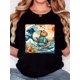 thumbnail image 1 of Women'S T-Shirt, "Surfing Kapibala" Print, Retro Minimalist Fashion, Round Neck, Casual Comfort, Sports Short Sleeve T-Shirt, 1 of 7