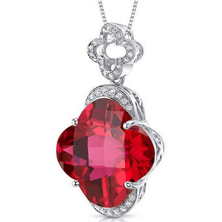 Oravo 21.00 Carat T.G.W. Lilly-Cut Created Ruby Rhodium over Sterling Silver Pendant, 18