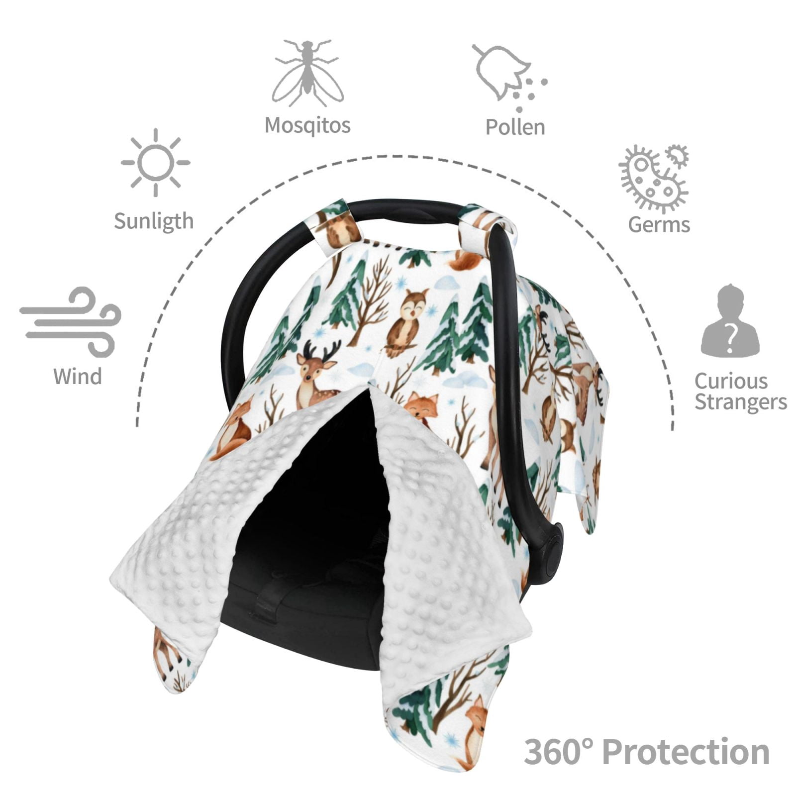 Car Seat Cover Baby - Winter Woodland Friends Breathable Infant Car Seat Cover for Baby Carseat, Lightweight Comfort Baby Essentials Must Haves Newborn Stuff for Girl Boy