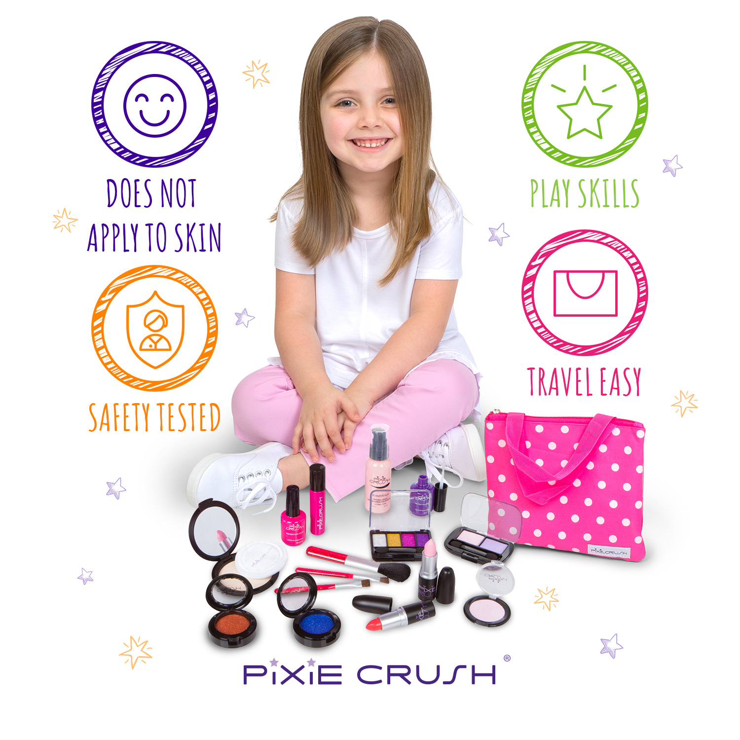 PixieCrush Pretend Play Makeup Kit. Designer Girls "Polka Dot" DELUXE Bag Set - image 2 of 8