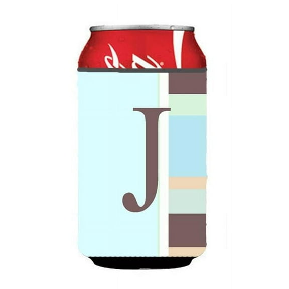 Letter J Initial Monogram - Blue Stripes Can or Bottle Hugger