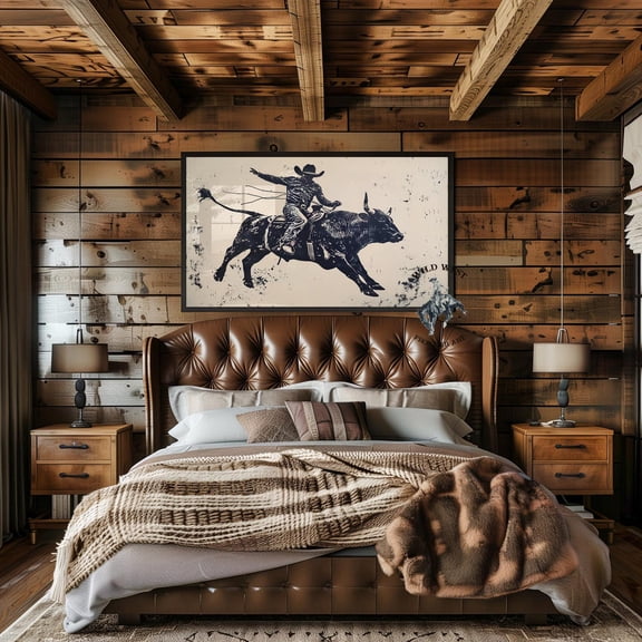 Bull Rider Poster, Rustic Western Rodeo Art Home Decor #3157, Unframed Poster Size 8x12