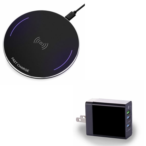 10W Wireless Charger Ultra Slim Fast Charging Pad w 34W 6.8Amp 3-Port USB Home Wall AC Charger w Adaptive Fast Port X1L for iPhone XS Max XR X 8 PLUS - ASUS Google Nexus 7 - Blackberry Z30