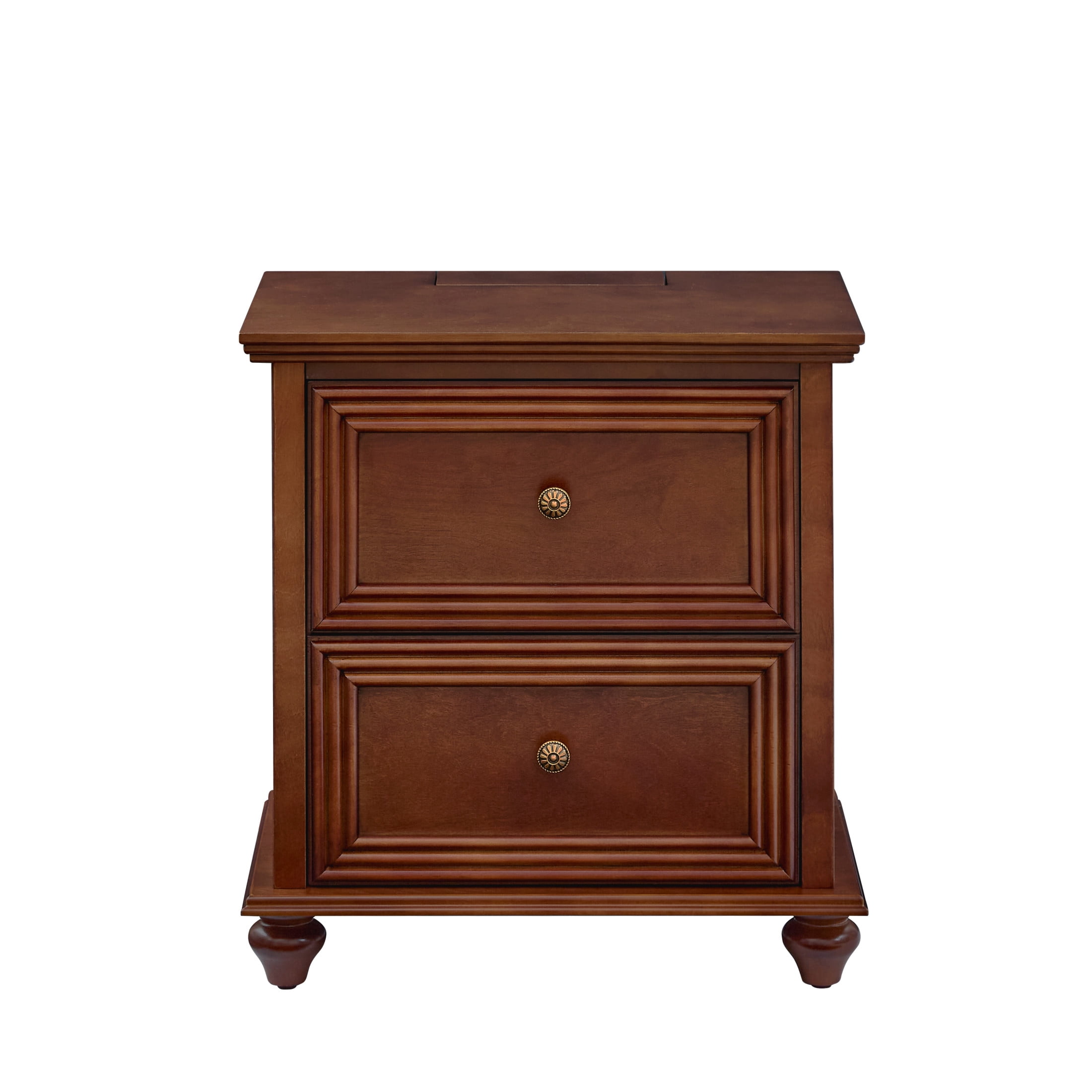 GDF Studio 22.9" Mid Century Modern Nightstand with Charging Station, 2 Drawers & Outlet, Walnut