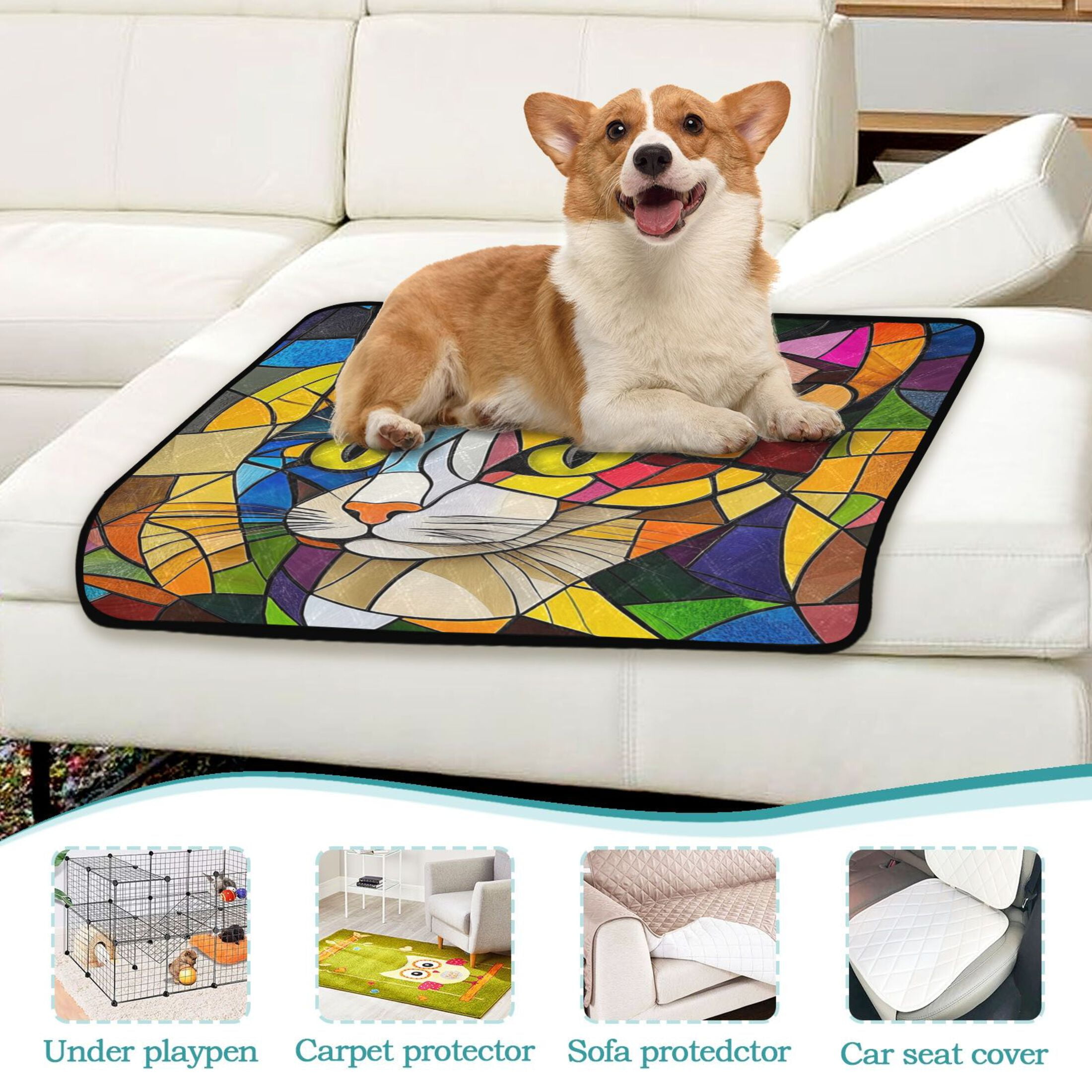 Qxltty Stained Glass Civet Cat litter Pads Pet Set of 3 Diaper Mats Center Anti-leakage Layer Absorbent Soft and Comfortable