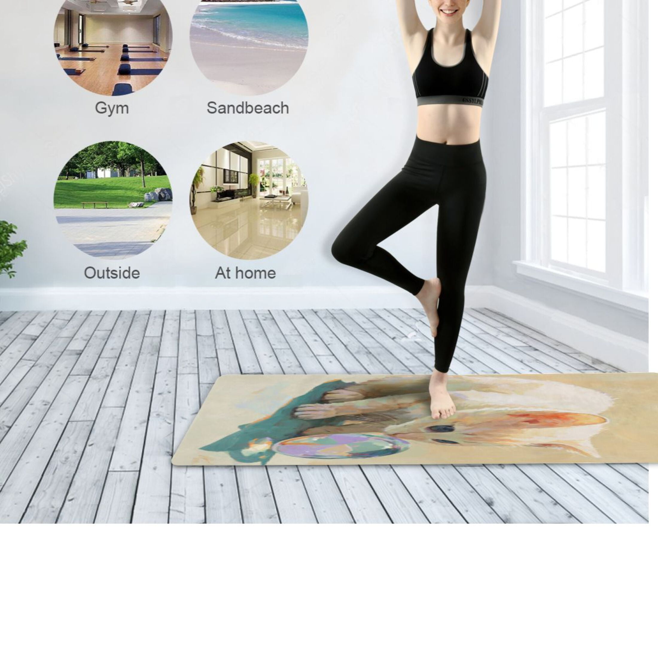 BZSMCE Yoga Mat Women Fitness Mat Ginger Kitten & Sphere Pattern