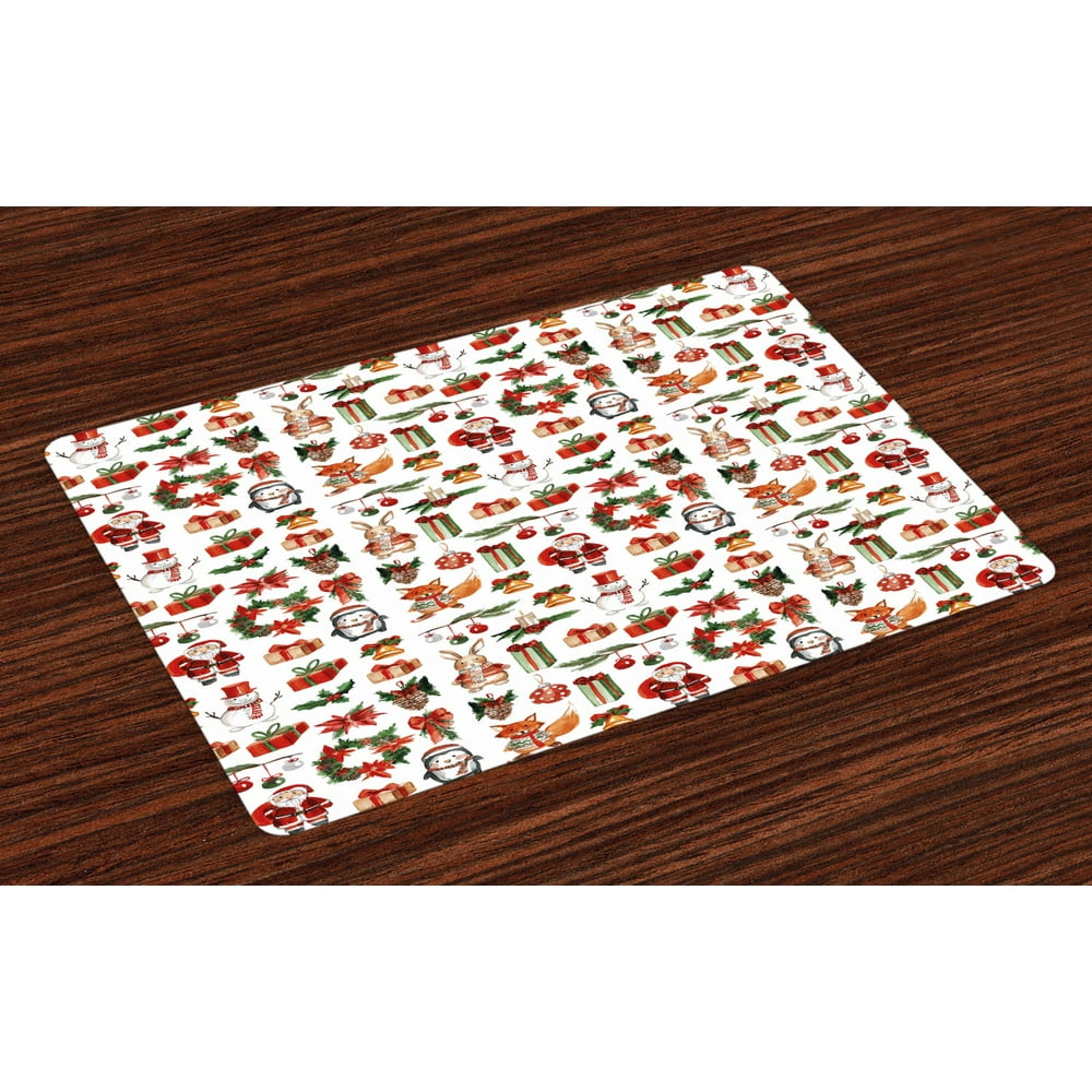 Christmas Placemats Set of 4 Traditional Celebratory Icons Rabbits