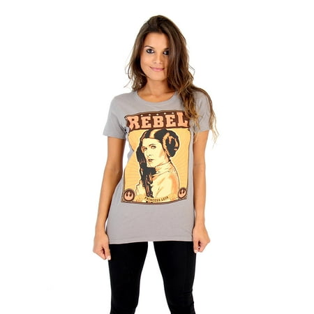 Star Wars Iron On Transfers - Star Wars Rebel Princess Leia Steel Grey Juniors T-Shirt