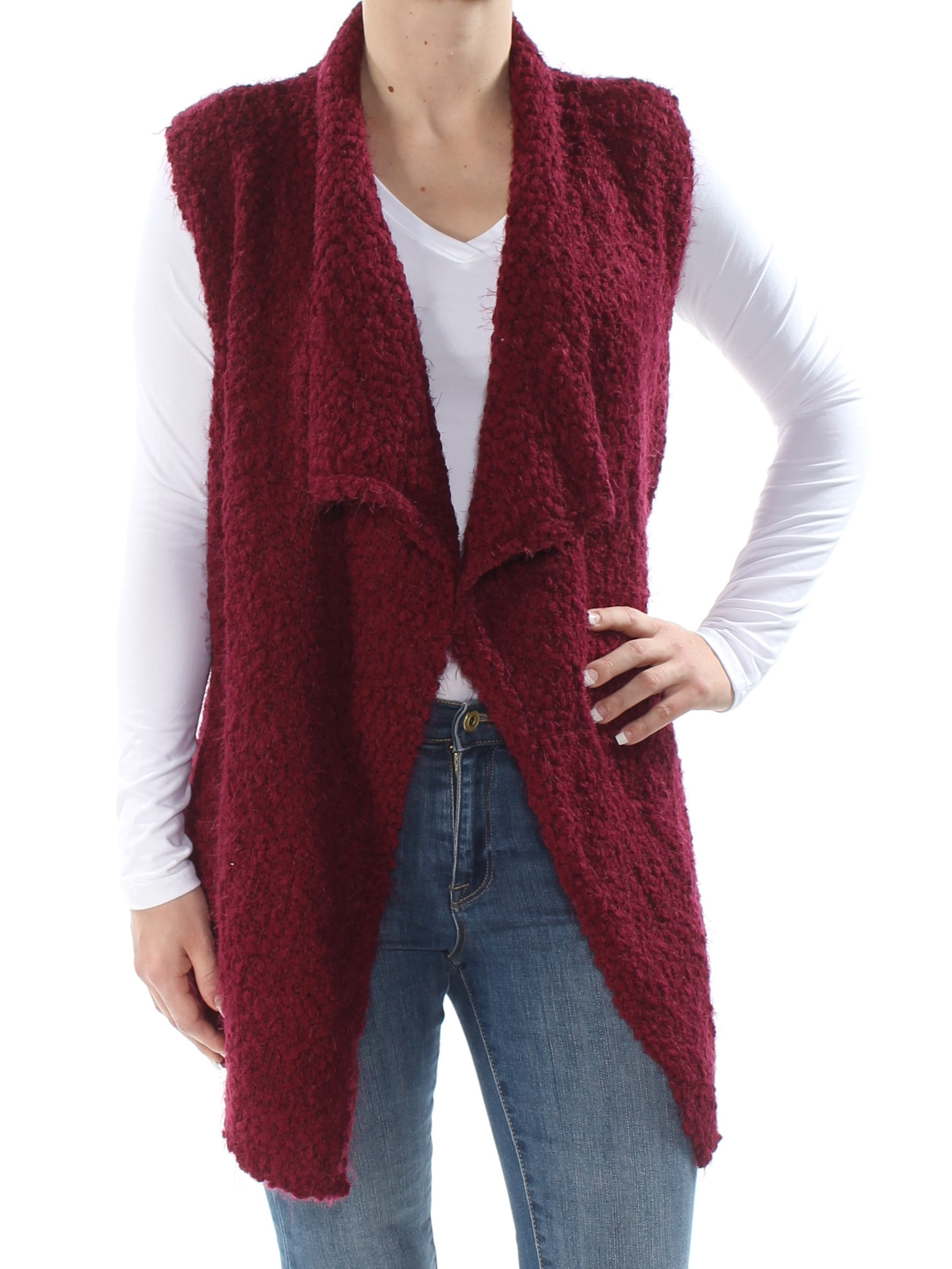 KENSIE Womens Burgundy Draped Fuzzy Vest S - Walmart.com