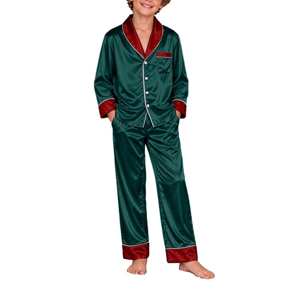 MEICHEN Family Satin Christmas Pajamas Matching Sets 2 Pieces Button Down Shirt with Wide Leg Pants Sleepwear Soft Stretchy Xmas Pjs for Family