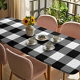 thumbnail image 3 of Black White Plaid Table Cloths for 8 Foot Rectangle Tables, Farmhouse Modern Abstract Art Buffalo Patio Waterproof Elastic Fitted Tablecloths, Washable Rectangular Table Cover for Camping, 3 of 8
