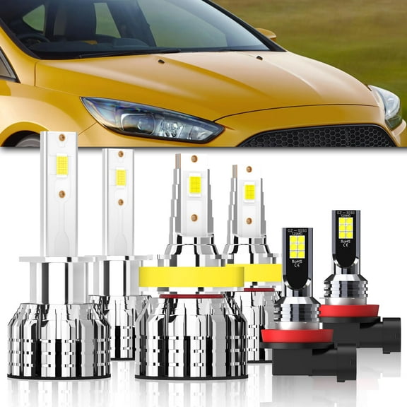LED Headlight Bulbs Fit For Ford Focus 2012-2018,H1 High Beam   H11 Low Beam   H11 LED Fog Light Bulb,6500K White,Plug and Play,Pack of 6