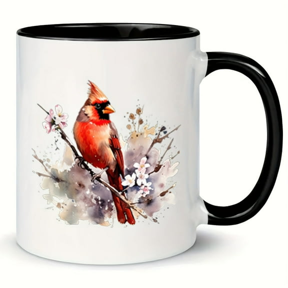 1pc Cardinal Coffee Mug, 11oz Ceramic Cup with Elegant Red Bird Design, Microwave & Dishwasher Safe, Ideal for Home or Office Use, Unique Novelty Gift for Bird Lovers
