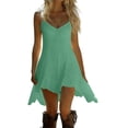 thumbnail image 2 of HBGVBA Women's Summer Linen Mini Dress,Cami Sleeveless Dresses,Solid Color Linen Backless Spaghetti Strap Ruffle Hem Dress, 2 of 5