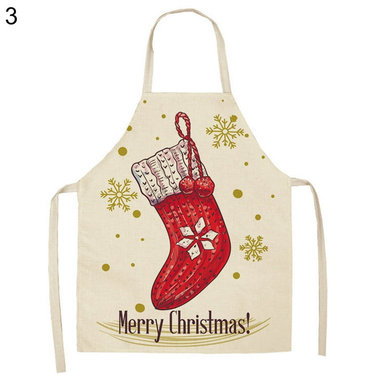 Christmas Apron Santa Claus Elk Christmas Tree Print Apron Aprons