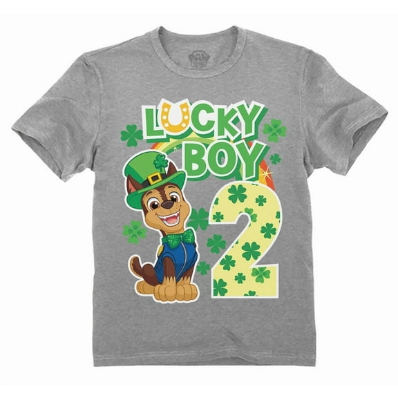 Tstars St Patrick Paw Patrol Two Year Lucky Boy Toddler Chase Clover 2nd Birthday Gift Toddler Kids T-Shirt 4T Gray