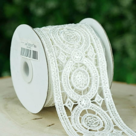 Efavormart Capriccio Clear Sequined Crocheted Heavy Lace Ribbon Trim 2.75