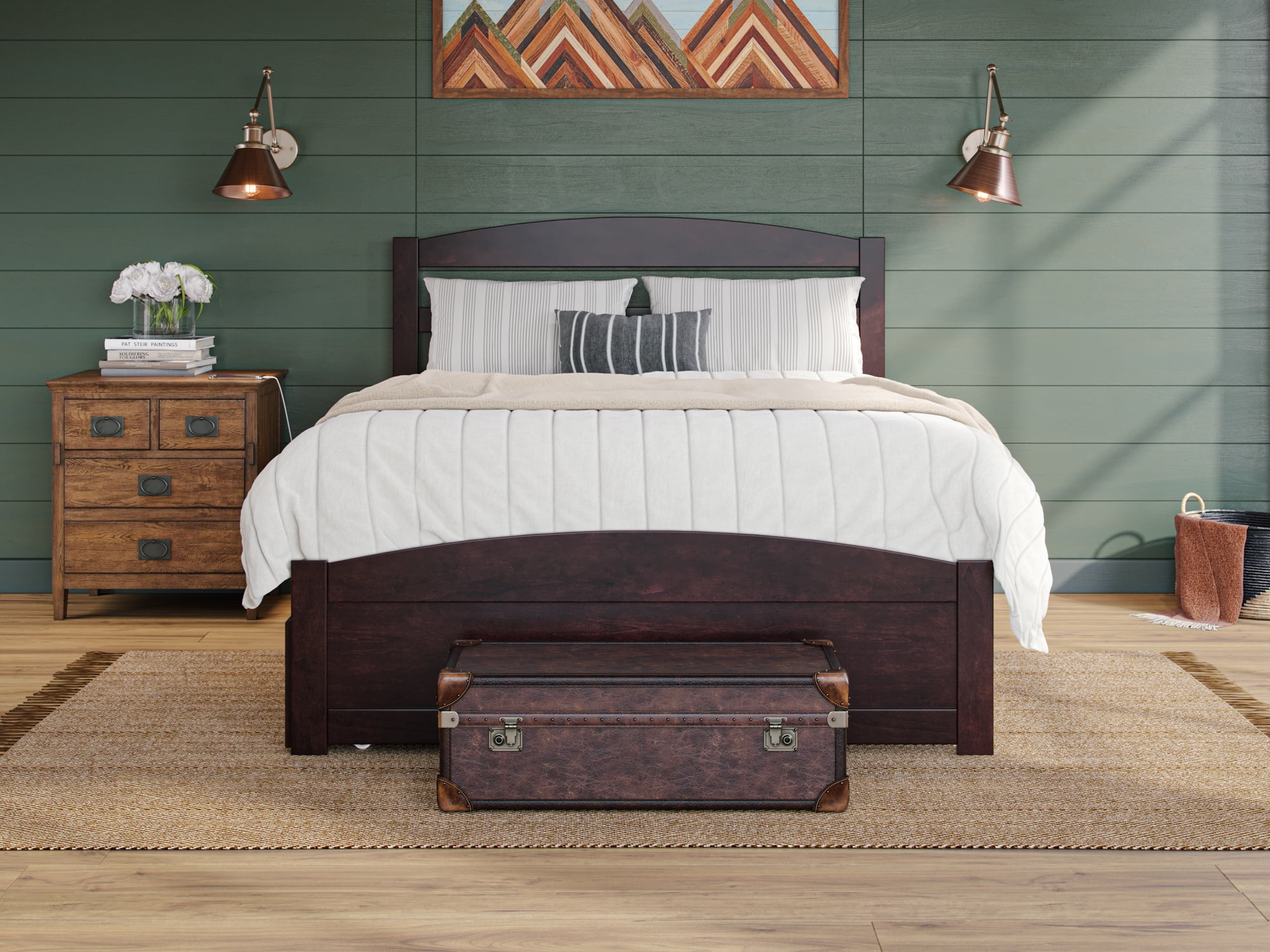 AFI Warren Full Wood Platform Bed with Headboard Footboard & Twin Trundle, Espresso