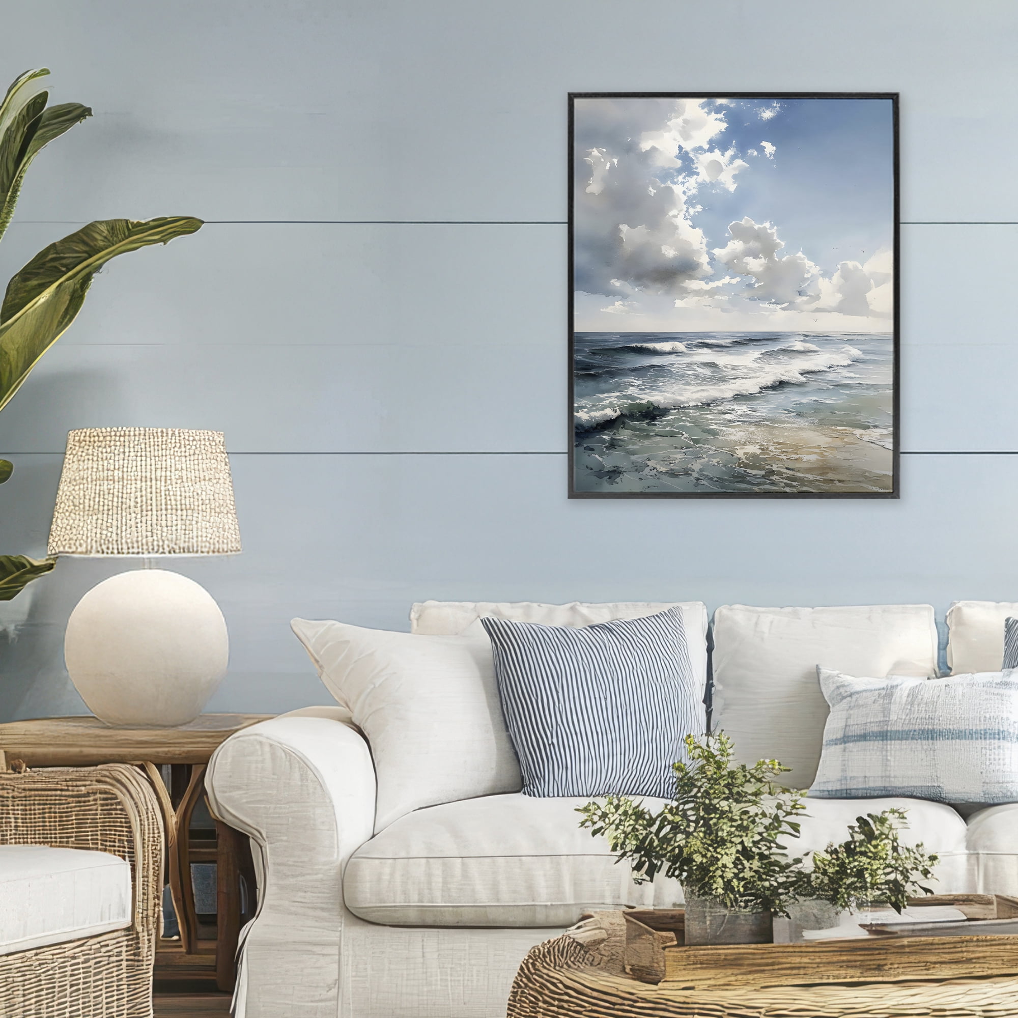 Stupell Industries Soft Waves & Clouds Black Framed Giclee Art, design by Franklyn Gregory