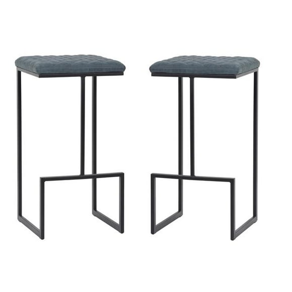 LeisureMod QS29BU2 29 x 15 x 15 in. Quincy Leather Bar Stools with Metal Frame, Peacock Blue - Set of 2