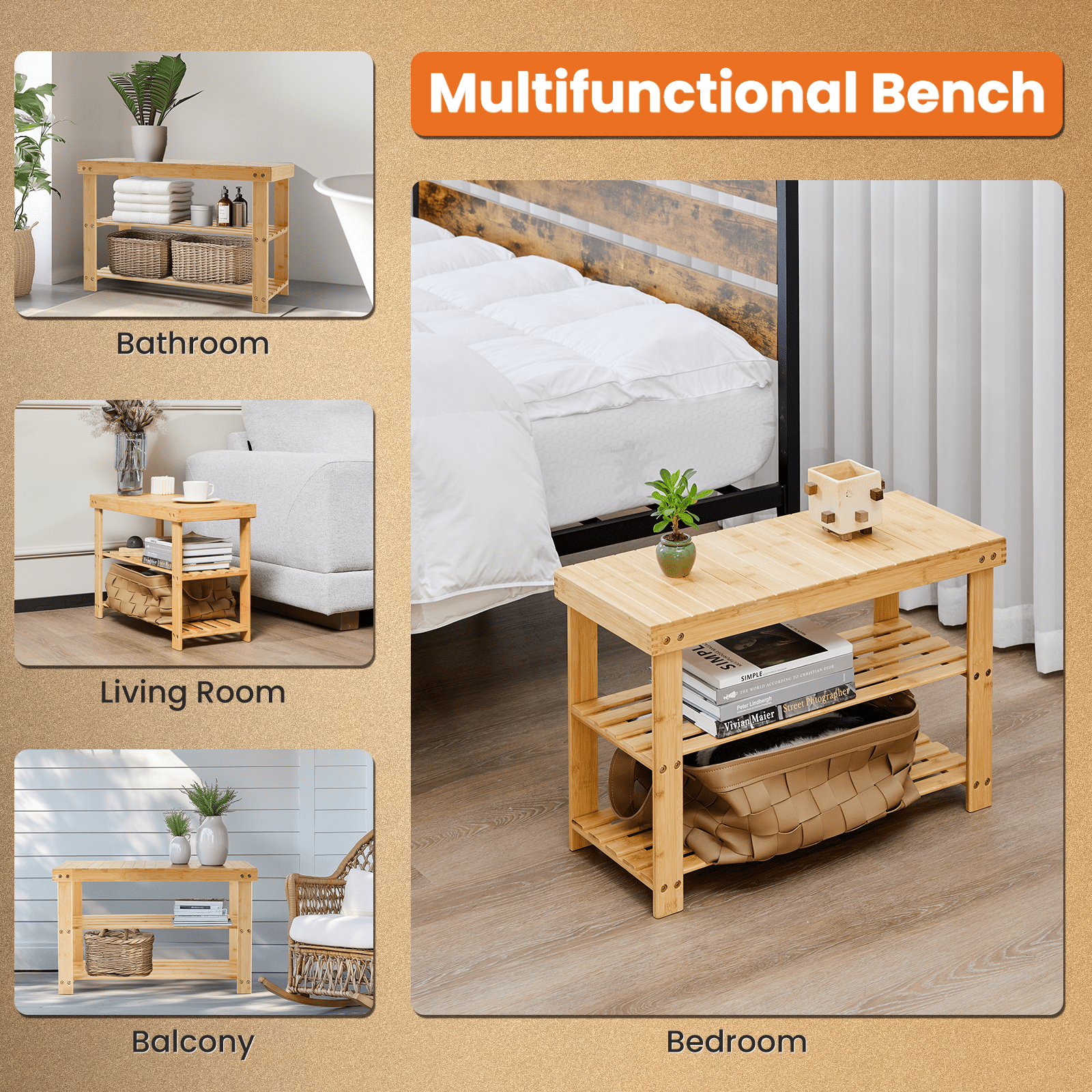 MAYEERTY 3-Tier Bamboo Shoe Rack Bench, 286Lbs Capacity, Compact Storage for Entryway, Bedroom