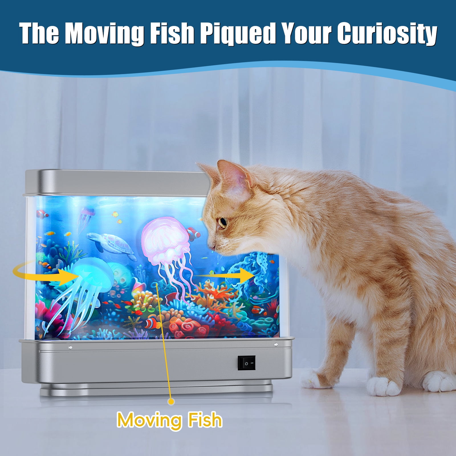 2BK Fake Fish Tank Mini Aquarium,Artificial Tropical Fish Decorative,Fake Aquarium Decorative Lamp,Aquarium Lights Motion Lamp Night Light with Moving Fish,Gift for Kids