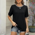 thumbnail image 4 of Olyvenn Women's Short Sleeves T-Shirt Tops Fashion Front Wrinkles Crewneck Dressy Casual Shirts Slim Tees Basic Shirt Tops Black 12-14, 4 of 9