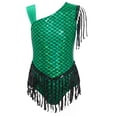 thumbnail image 2 of iiniim Kids Girls Modern Jazz Latin Dance Unitard Tassel Tumbling Sequins Gymnastics Leotard Green 5T, 2 of 7