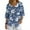 Blue Daisy Flower, variant on Vintage Blue Flower Print Womens Tops 3/4 Sleeve V Neck Button Down Henley Shirts Business Casual Outfit Basic Tees Summer Top 2026, Size 3XL
