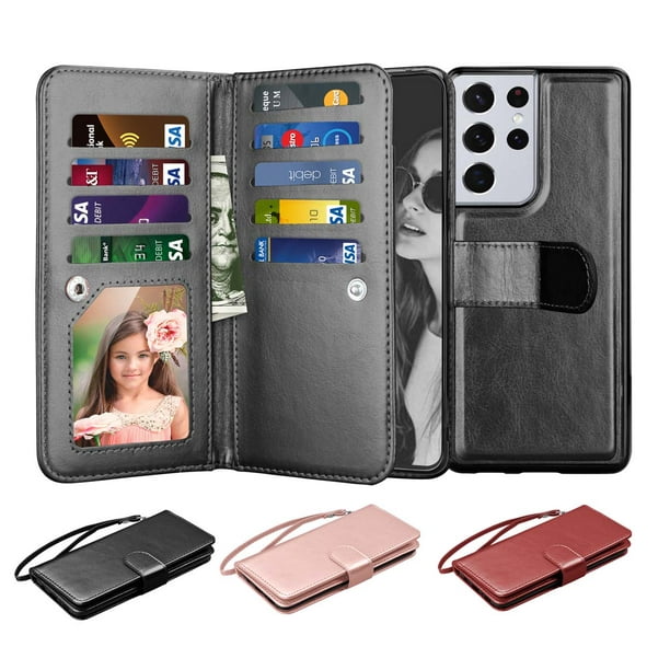 Galaxy S21 Plus Case Samsung Galaxy S21 Plus 5g Wallet Case Njjex Luxury Pu Leather 9 Card Slots Holder Carrying Folio Flip Cover Detachable Magnetic Hard Case Kickstand Strap